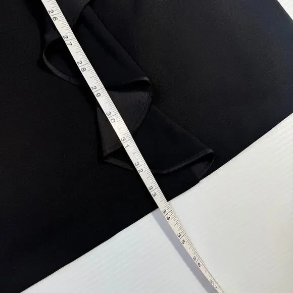 White House Black Market Black Ruffle Sheath Dress Medium Petite MP Cocktail LBD - Picture 14 of 16